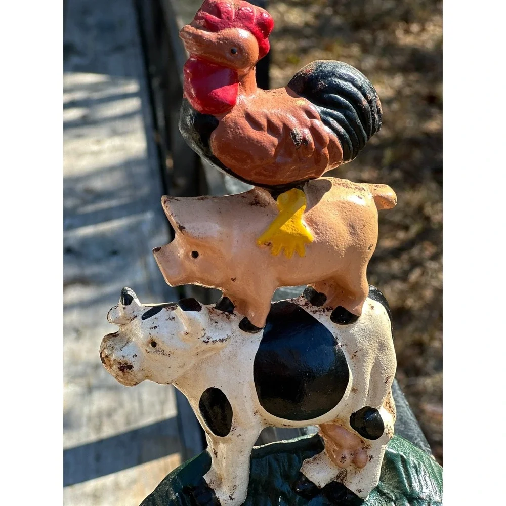 Vintage Cast Iron Stacked Farm Animals Figurine Rooster Pig Cow Farmhouse Decor‎ - Picture 3 of 7